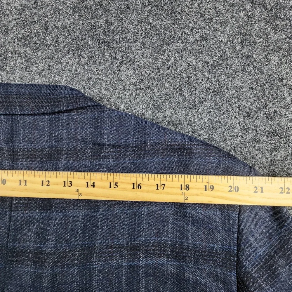 Austin Reed Sport Coat Mens 50R Blue Plaid Windowpane Wool Two Button Blazer EUC